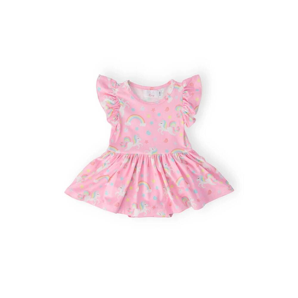 NEW MILA & ROSE girls little unicorn flutter sleeve twirl bodysuit in pink